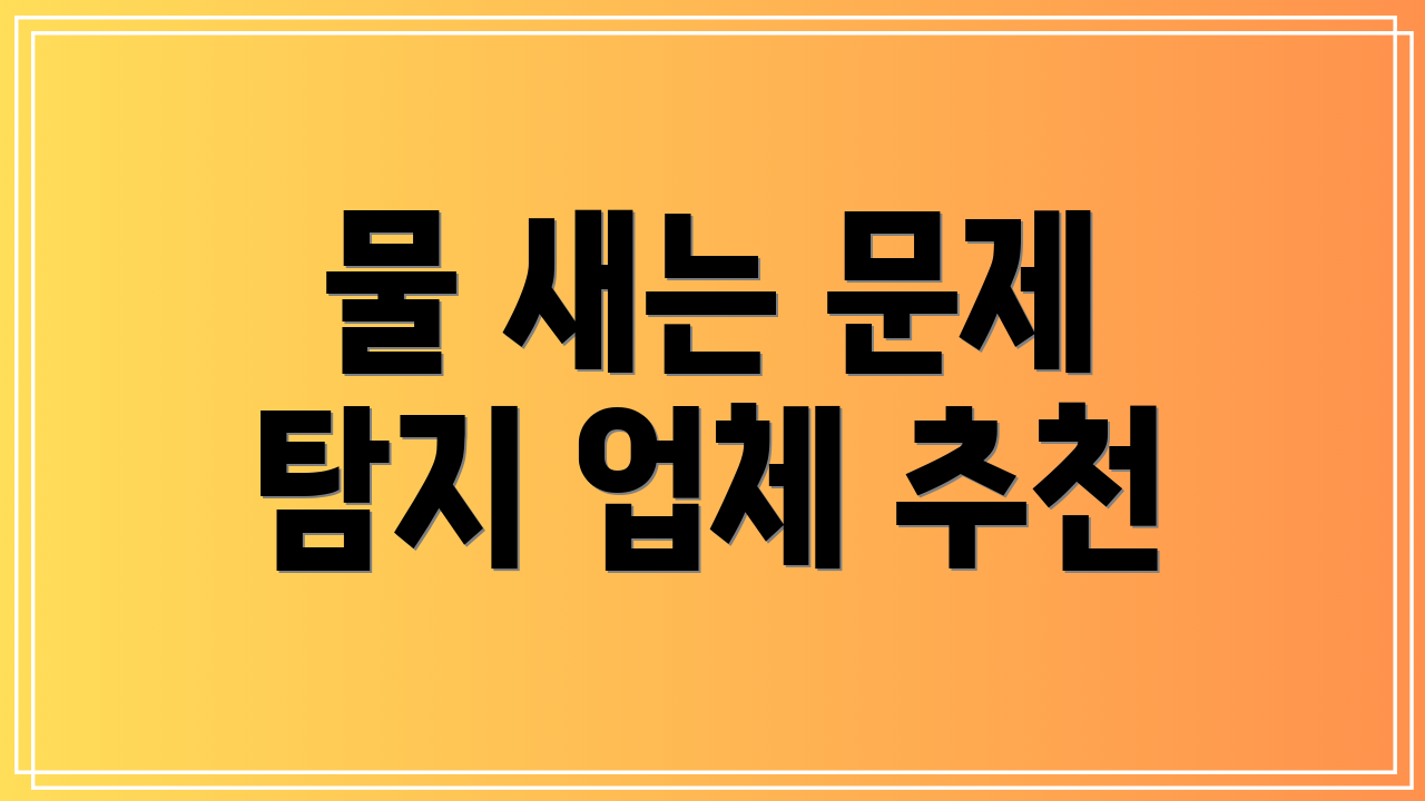 물 새는 문제 탐지 업체 추천